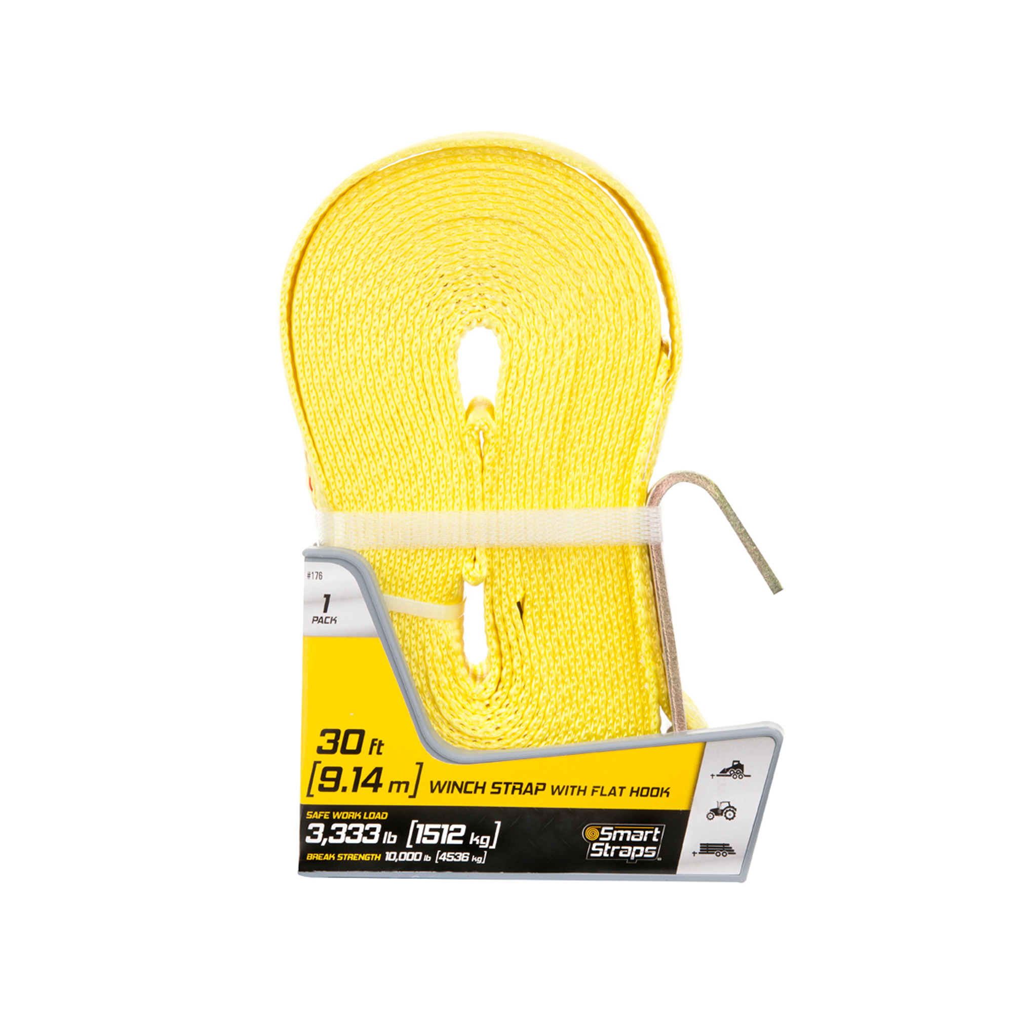 SmartStraps 30ft. 10,000lb Winch Strap-Flat Hook 1PK, Model 176